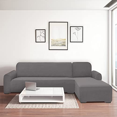 Sofabezug Couchbezug L Form, Sofahusse Ecksofa Stretch Sofa überzug für 1/2/3/4 Sitzer (3 Sitzer+2 Sitzer, Grau)
