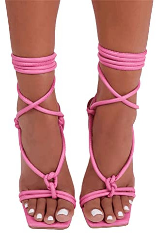 Tomwell Sandali Donna Scarpe da Spiaggia Estate Moda Romano Partito Sandalo Cava Tinta Unita Sexy Tacco Spillo Alto Casuale Cinturino alla Caviglia Sandali Open Toe A Rosa 38 EU
