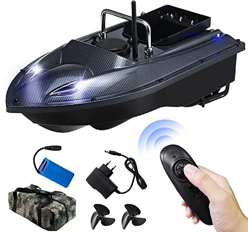 BrightFootBook Wireless Remote Control Fishing Bait Boat, with 2 Batteries/ 2 Led Lights/Backpack/ 2 Motors, 500 Meters Range, Carbon Fiber Pattern, Bait Casting Yacht Fish Finder Boat