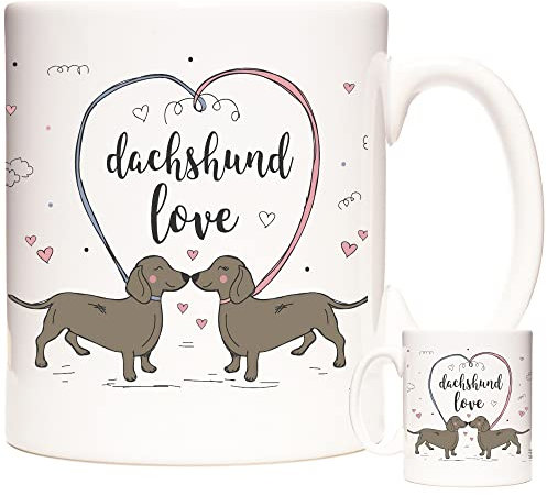 KAZMUGZ Dachshund Gift Mug. 11oz White Ceramic Dachshund Love Mug for Sausage Dog Lovers. Coffee, Tea or Hot Chocolate