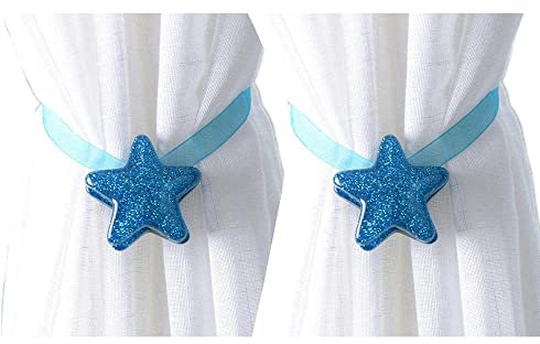 GIVBRO Vorhang-Raffhalter Magnetischer Vorhang Seil Clip Sterne Vorhang Clips mit Starkem Magnet für Heimtextilien Dekoration Zubehör Blau