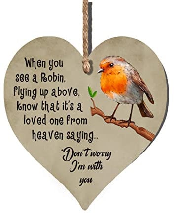 Handmade Wooden Hanging Heart Plaque When You See A Robin Flying From Above Know That It's A Loved One