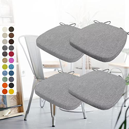 Juego de 4 cojines para silla, 40x38x3 cm, con cintas, lavable, antideslizante, para silla, cojín de asiento, funda extraíble con cremallera, ideal para el hogar, oficina, comedor, color gris oscuro