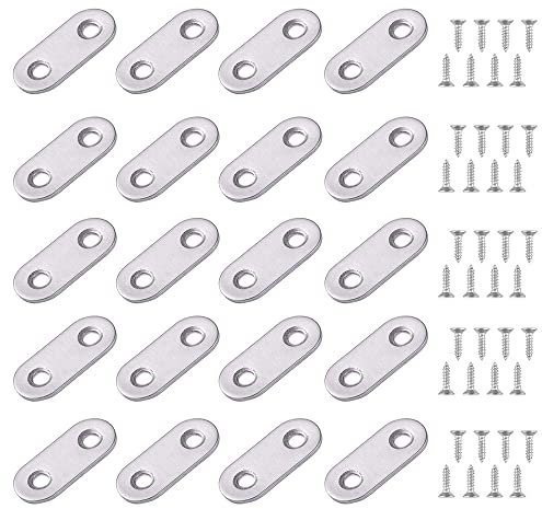 24 Stück Flache Ecke Bracket Edelstahl Flachverbinder 2 Löcher Lochplatten Flachverbinder Brackets mit Schrauben Metallverbinder für Reparatur Befestigung Möbel Schrank