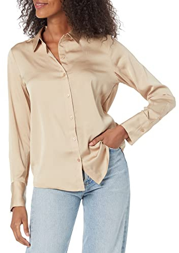 Amazon Essentials Femme Chemise Boutonnée en Satin, Coupe Classique (Disponible en Grande Taille)