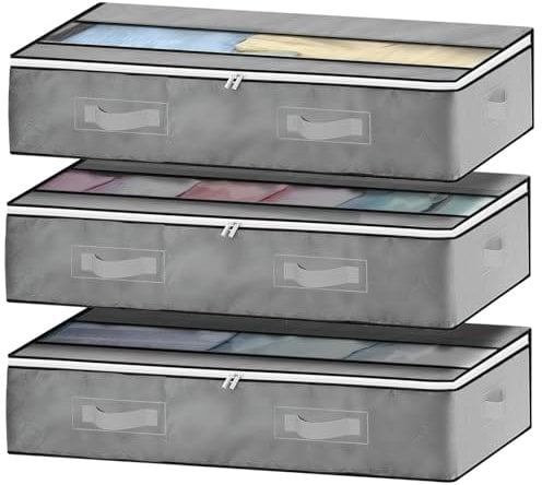 GoMaihe 3 Piezas, Almacenaje Bajo Cama, Plegable Bolsas para Guardar Ropa Con Mango Reforzado, Caja Organizador Armario para Edredón, Manta Zapatero