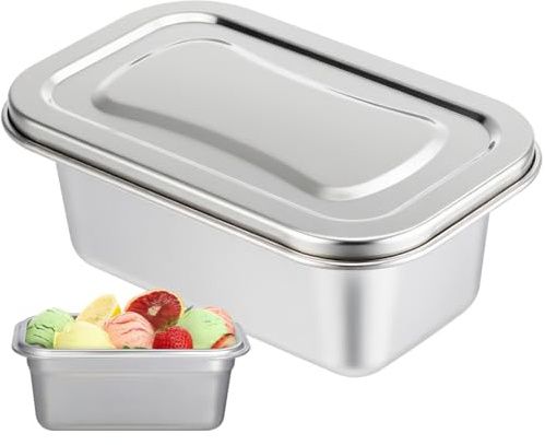 Angoily Eisbehälter Aus Edelstahl Haushaltsgefrierbehälter Für Speiseeis Luftdichte Aufbewahrungsbox Für Kühlschrank Praktischer Eiscremebehälter Für Joghurt Sorbet Party Und Tägliche Mahlzeiten