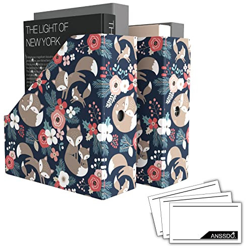 ANSSDO Lot de 6 porte-revues en carton – Organiseur de fichiers de magazines de qualité supérieure, grande boîte de rangement pour livres ou porte-dossiers pour bureau, motif floral noir