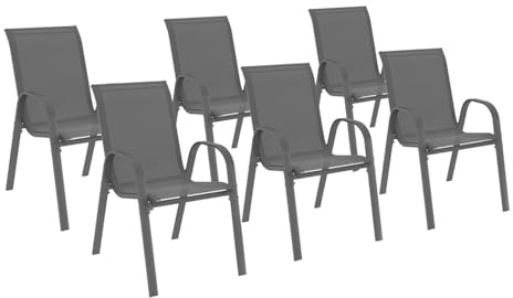 IDMarket - Set aus 6 stapelbaren Gartenstühlen LYMA aus Metall und Textilene in Anthrazitgrau