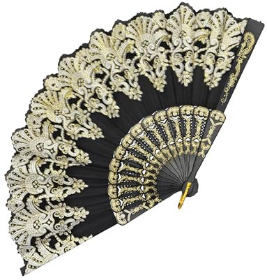 EOSAU Handheld Chinese Folding Fan Hand Fans for Women Foldable Bulk for Party Wedding Church Dancing (Black)