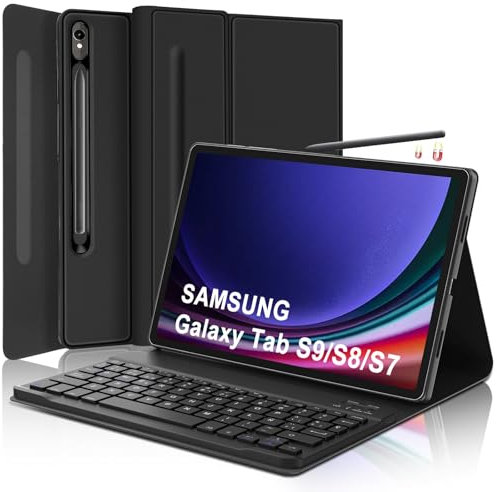 JADEMALL Funda con Teclado para Samsung Galaxy Tab S9 11, Teclado Bluetooth Inalámbrico Desmontable con Funda Delgado para Tablet Samsung Galaxy Tab S9 2023/S8 2022/S7 2020 11 Pulgadas, Negro