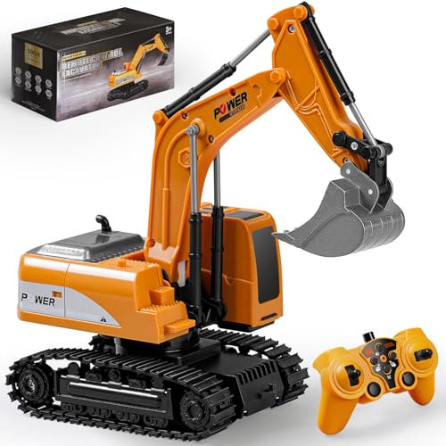 Daioller Pelleteuse Télécommandée, Rechargeable Excavateur Jouets pour Enfants, RC Pelleteuse avec Pelle Métallique,Jouets à Creuser pour Les Tout-Petits,Démo à Une Touche/Lumières/60+ Minutes de Jeu