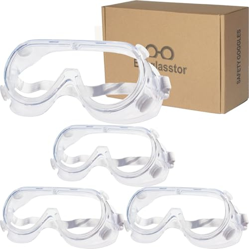 Eyeglasstor Schutzbrille für Laborchemie, weich, leicht, über verschreibungspflichtige Brillen, Spritzschutz, Augenschutz, Wissenschaft, Zwiebelschneiden und mehr, Weiß, 4 Stück