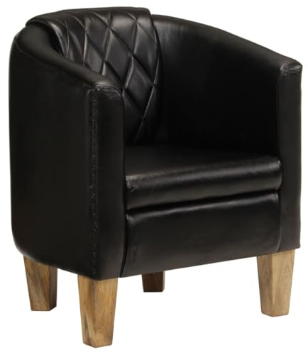 vidaXL Clubsessel Schwarz Echtleder