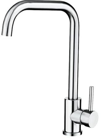 VALAZ Grifos Cocina Fregadero Cromado Alta Presión Caño en C | Grifo Monomando, Ahorro de Agua | Instalación Fácil y Rápida | Latón, Elegante, Acero Inoxidable, Serie Zancara