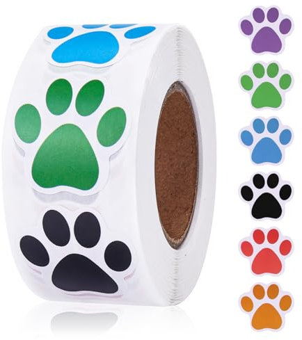 1 Rolle/500 Stücke Hunde Pfoten Druck Aufkleber Bunte Bärentatze Etiketten Aufkleber Welpenpfoten Aufkleber Pet Gift Bag Sticker Für Kinder Party Dekoration Umschlagsiegel Tiermodellierung
