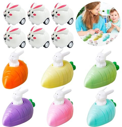 Aufziehbare Hasen, 12 Stück Kaninchen Auto Set, Hasen Uhrwerk Spielzeugauto, Aufziehbare Hasen mit Karotte, Osterhasen Aufziehspielzeug, Oster Ziehen Autos, Ostergeschenke für Kinder Jungen Mädchen