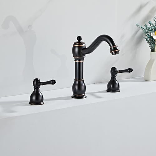 Mitigeur Lavabo Salle de Bain 3 Trous en Laiton Chaud et Froid Robinet de Lavabo, Robinetterie Split G1/2,noir Rétro