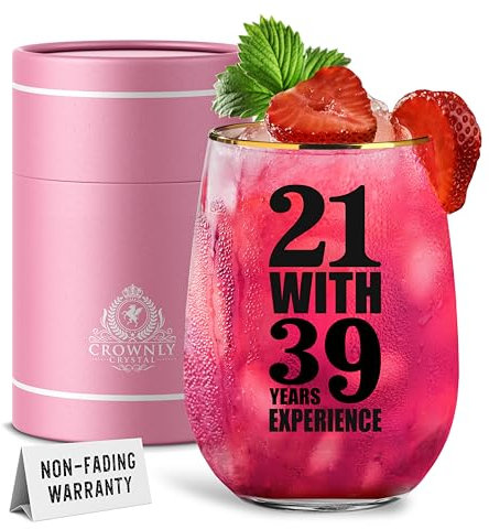 CROWNLY CRYSTAL® Crystal Stemless Wine Glasses, 16 oz, 3 Pack, Personalized 60th Birthday Gifts for Women