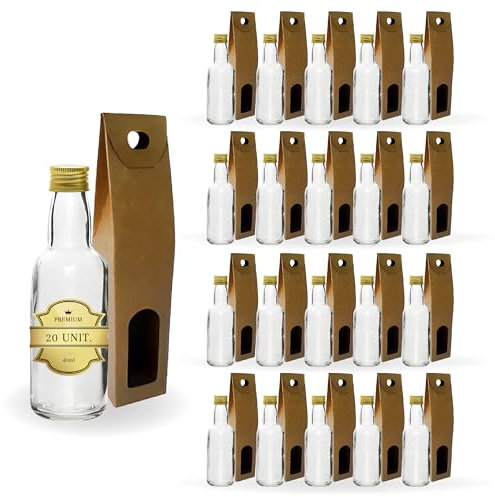 Espirito Rebelde 20 Mini Bouteilles en Verre 40ml avec Bouchon a Vis Doré + Boîte | Mignonnettes Alcool 4cl, Petites Fioles Échantillons | Idéal pour Cadeaux, Mariages