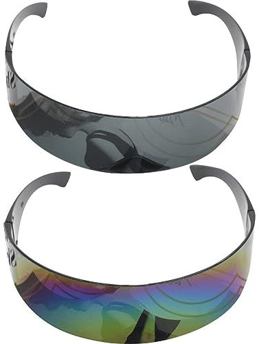 Wudaizhi 2pcs Punk Randless Sonnenbrille Zukünftige Sonnenbrillen Kostüm Brillenfoto Requisiten Brillen Gothic Steampunk Party Brille