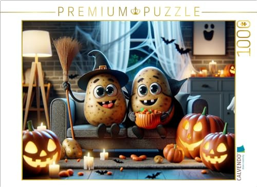 CALVENDO Puzzle Gruselspaß auf der Couch: Kartoffeln feiern Halloween | 1000 Teile Lege-Größe 64 x 48 cm Foto-Puzzle für glückliche Stunden