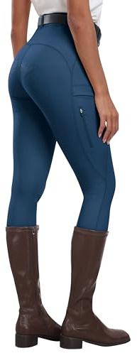 MoFiz Pantaloni Equitazione Donna Leggins Equitazione Pantaloni alla Zuava in Silicone a Seduta Intera Pantaloni per Estivi Blu S