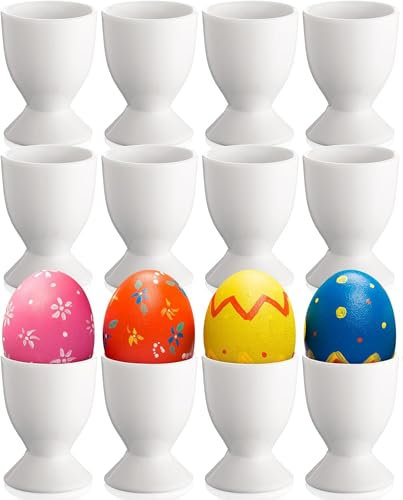 DAJAVE 12er Set Eierbecher Porzellan, Weiße runde Eierbecher Lustig, Eierbecher Set für Das Weiche Oder Harte Frühstücksei, Eierbecher Keramik, Eierbecher Weiß