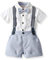 Volunboy Bimbo Neonato Completini e Coordinati Gentiluomo, Fiocco Camicia e Bretelle Pantalocini(9-12 mesi,Azzurro Bianco,Taglia 70)