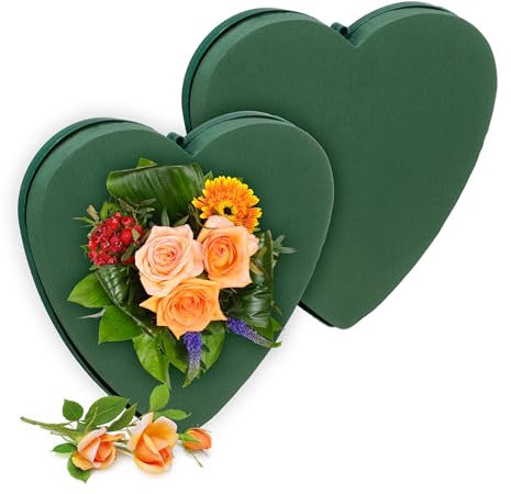Relaxdays Steckschaum für Frischblumen, 2er Set, Herz, HBT: 26,5x26,5x4 cm, Blumengesteck zum Basteln, Schaumstoff, grün
