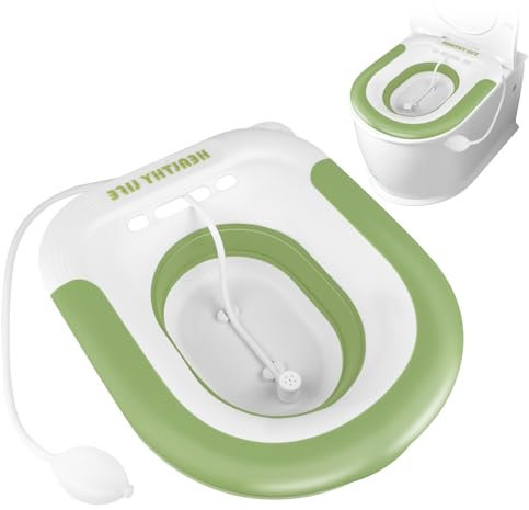 TNOMSNO Bidet Toilette WC, Bain de Siège Bidet avec Chasse d'eau, Pliable Sitz Bain Bassin Bain pour Soins Postpartum, Soulagement des Douleurs Hémorroïdaires et de la Vieillesse (vert)