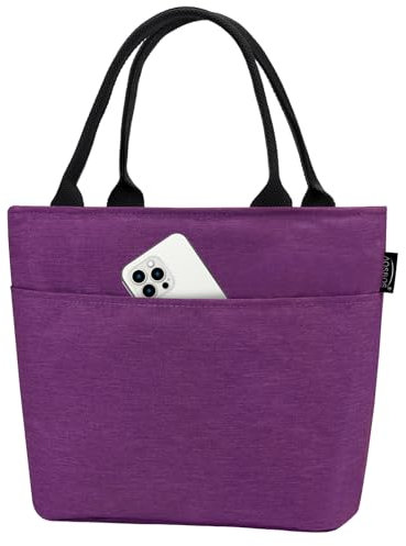 Klein Kühltasche Isolierte Lunchtasche 10L auslaufsicher wiederverwendbare Lunch Tasche Isoliertasche zur Arbeit Schule Faltbar Wasserdicht Reißverschluss Lila