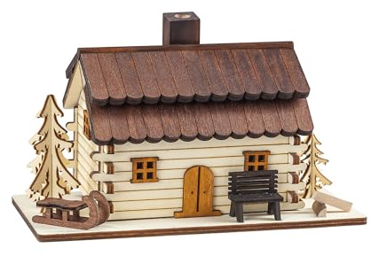 Holz Glas Design HGD Räucherhaus Blockhütte - massiv - Größe:19,5 x 10,5 x 12 cm - liebevoll gestaltetes Räucherhaus - kompakt & detailreich