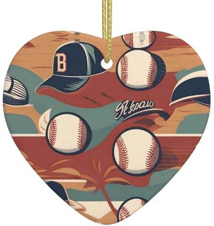 WHJYYXDE Hochwertiger Weihnachts-Keramik-Liebesanhänger, festliches Hängeornament für Zuhause, 7,6 x 6,9 cm, Retro-Baseball-Muster