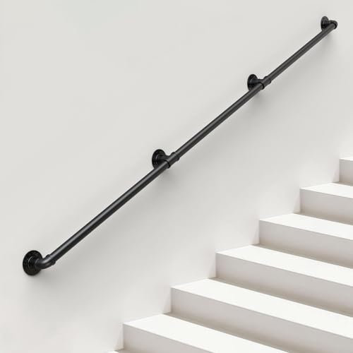 ONLT 330cm Handläufe für Innentreppen, Handläufe für Außentreppen an der Wand, schwarzes schmiedeeisernes Treppengeländer, für Treppen Außenbehinderte ältere Kinder - Stützstange