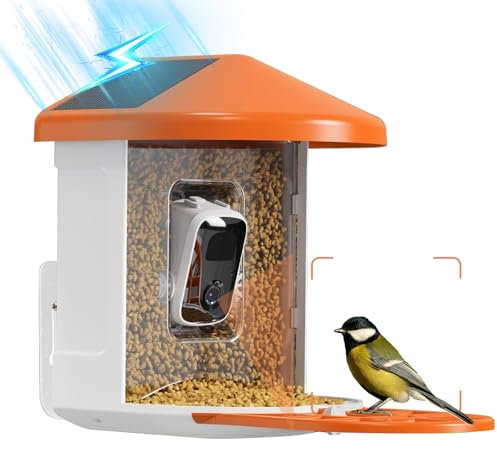 Bird Feeder with Camera, 1.6L Smart Solar Bird Feeder, Ai Identify Wireless 2.4G Wifi 1080P Camera Bird Feeders for Outdoors, Capture Bird Video, App Notify,Color Night Vision, 64G SD Card