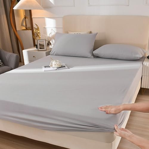 Lirzxin Spannbettlaken 180x200 cm, Bettlaken Baumwolle Einfarbig Spannbetttuch Doppelbett Atmungsaktives und Weiches, Hellgrau