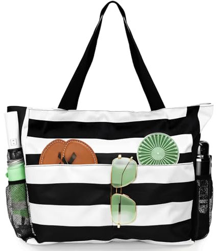 Jeinbuil Strandtasche Damen mit Reißverschluss Große Badetasche XXL Familie Beach Tote Bag für Strand Reisen Pool Fitnessstudio