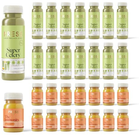 PRESS Healthfoods - Celery Juice & Immunity Shot Variety Pack (28-Pack) | 14x250ml Celery Juice, 14x100ml Immunity Shot | Cold Pressed, Vegan, Detox, Immune-Boosting