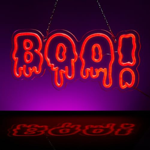FITNATE BOO! Halloween Leuchtschild, Halloween Neonzeichen, 43 * 19cm Neonschild Neon LED Schild, geeignet für Raumdekoration Halloween, USB-betrieben, für Halloween, Party, Zuhause, Rot