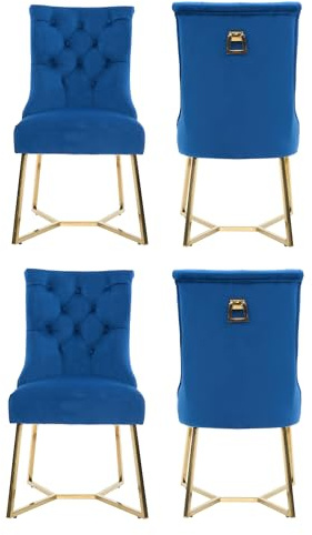 Life Interiors Ambra Modern Velvet Dining Chair – Black Tufted Accent Chair with Gold Legs & Ring Handle - Ideal for Dining Room Living Room Restaurants