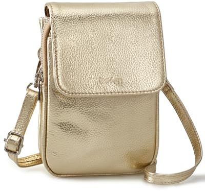 befen Borse a tracolla in vera pelle per le donne piccola borsa per telefono con blocco RFID borsa multifunzionale per cellulare con cinturino regolabile regali di Natale per le donne, Oro, 5'' x 7.48