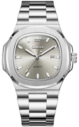 OLEVS Uhren Herren, Groß Wählscheibe Analoger Quarz Herrenuhr, Geschäft Edelstahl Band Wasserdicht Leuchtend Herrenarmbanduhr, Großes Handgelenk Herrenuhr mit Datum