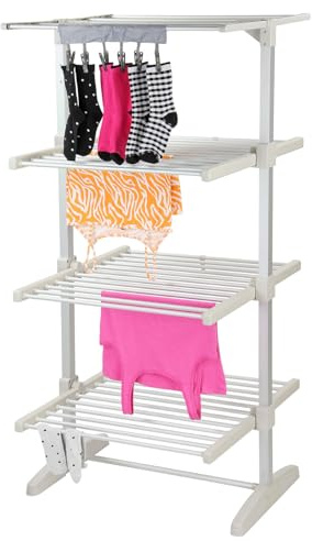 Taylor & Brown 4 Tier Large Heated Clothes Airer | Aluminium Clothes Drying Rack | 9 Hour Timer, Temp Control | Electric Laundry Drying Horse Rack | 330W Energy Efficient 36 Rails, 145cm