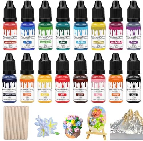 Farbpigmente für Gießpulver, 16 x 20ml Farbe für Gießpulver mit 16 Rührstäbchen, Gießpulver Farbe, Pigment auf Wasserbasis für Modellbau DIY & Kreativprojekte, Handwerk