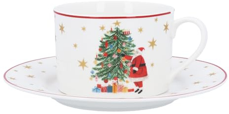 Gisela Graham Christmas Cup and Saucer, Traditional Santa Design, White