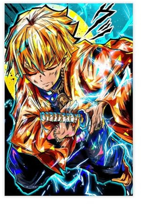 NebulaNova Anime Leinwand Demon Poster Zenitsu Slayer Kunstdruck Wanddekoration für Zuhause Schlafzimmer Wohnzimmer Wohnheim Teenager Jungen Mädchen Ungerahmt 12x18 Zoll