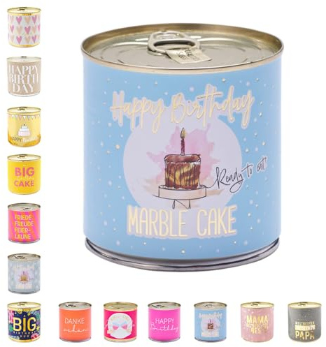 Cancake - Der originale Kuchen in der Dose mit goldener Kerze - Ideale Geschenkidee für Geburtstag & Besondere Anlässe (Happy Birthday blau Marmorkuchen)