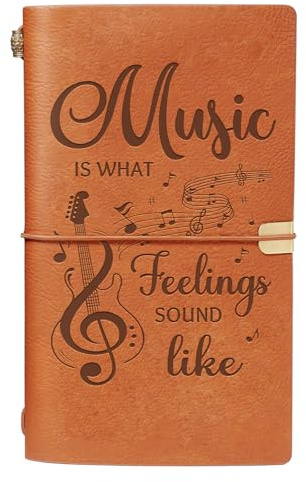Cylitmer Music Lover Gifts for Women Men, Leather Journal Notebook with “Music Is What Feelings Sound Like” Quote, Refillable Leather Writing Journal for Musicians,Teacher, Songwriters