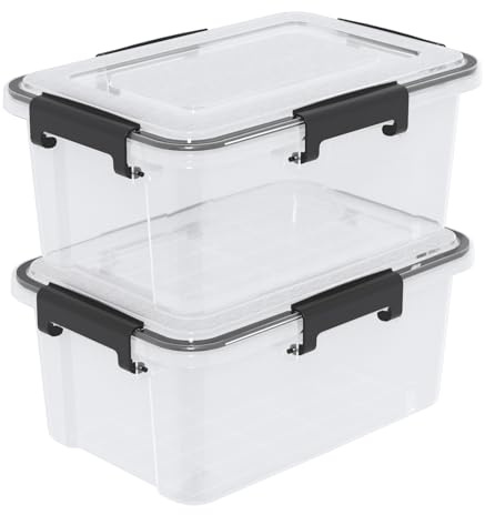 Lesbye 2-Pack 10L Food Storage Containers, Plastic Box with Seal Lid | Kitchen Pantry Organizers with Tight Latch, Leak-Proof Canisters for Cereal Dry Food, Flour and Sugar